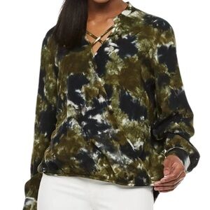 Rock & Republic Tie Dye Cross Detail Surplice Long Sleeve Top
